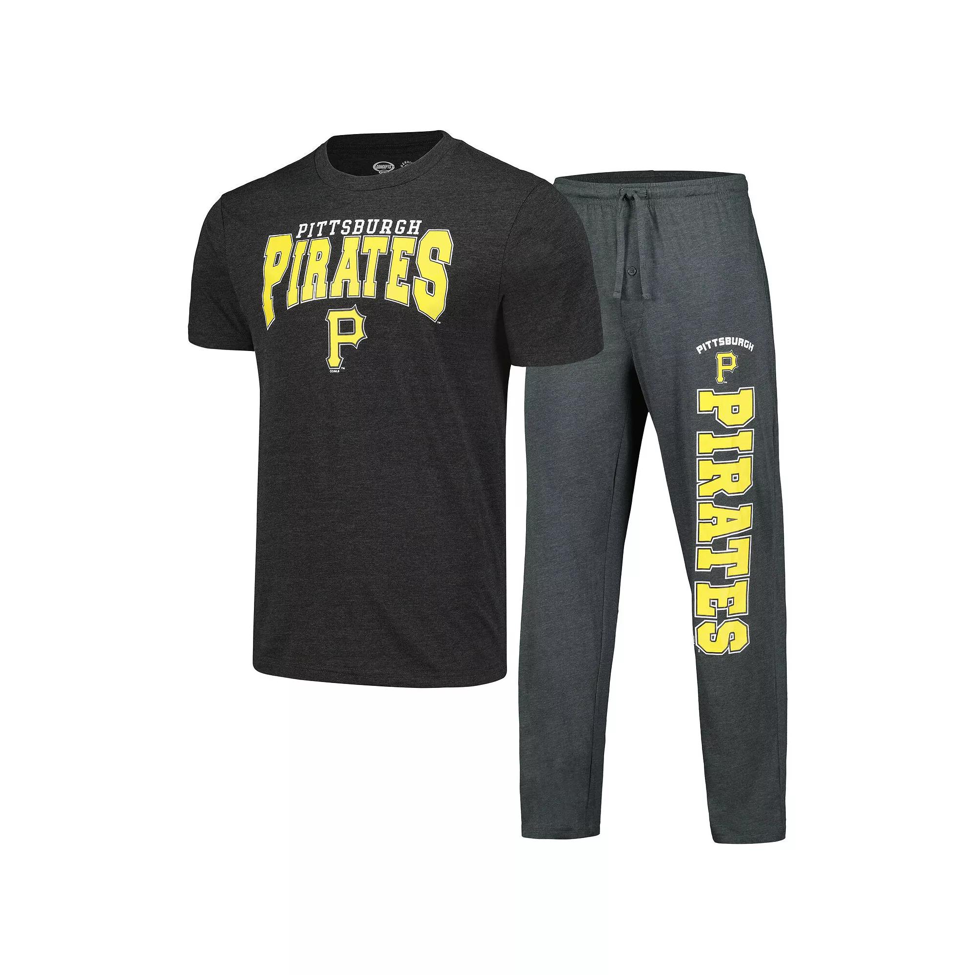 Men's Concepts Sport Charcoal/Black Pittsburgh Pirates Meter T-Shirt & Pants Sleep Set, Size: Small Product Image