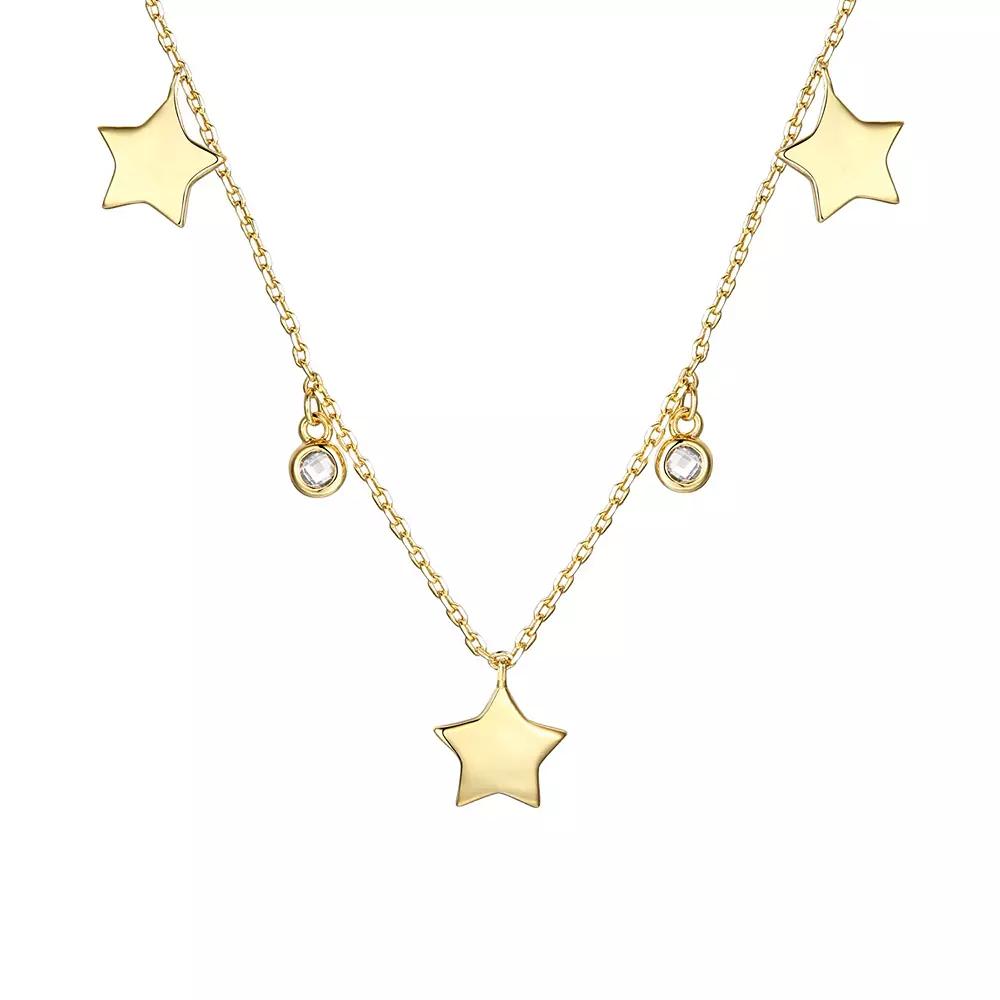 14k Gold Plated Cubic Zirconia Drops Star Charm Necklace, Womens Gold Tone Product Image