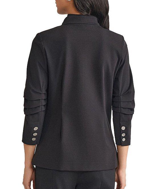 MISOOK Luxe Stretch Ponte Modified Mandarin Collar 3/4 Pleated Sleeve Blazer Product Image