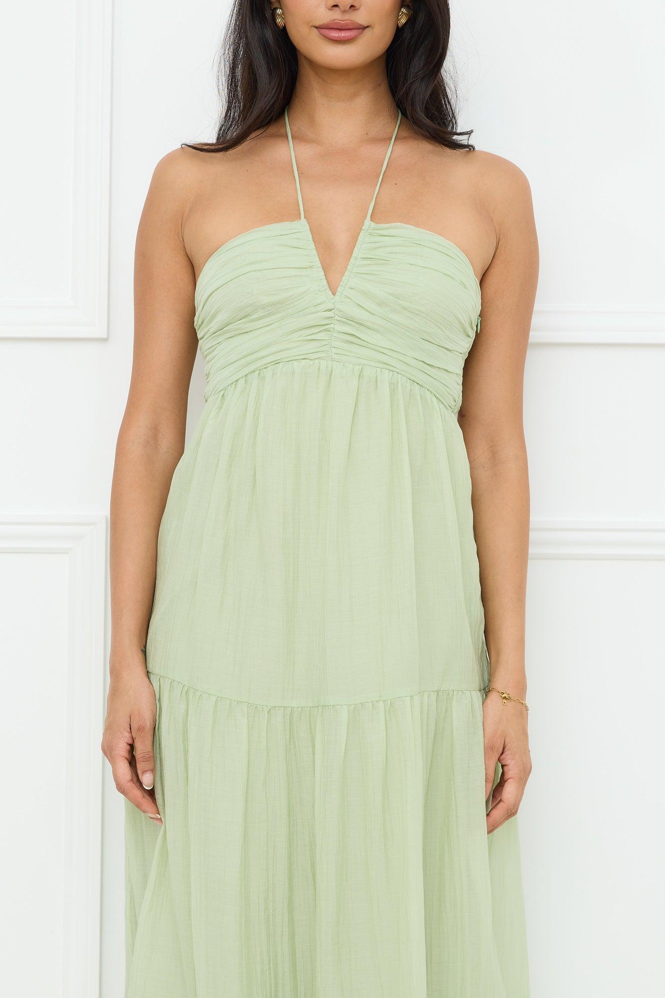 Sunshine Escape Halter Maxi Dress Sage Product Image