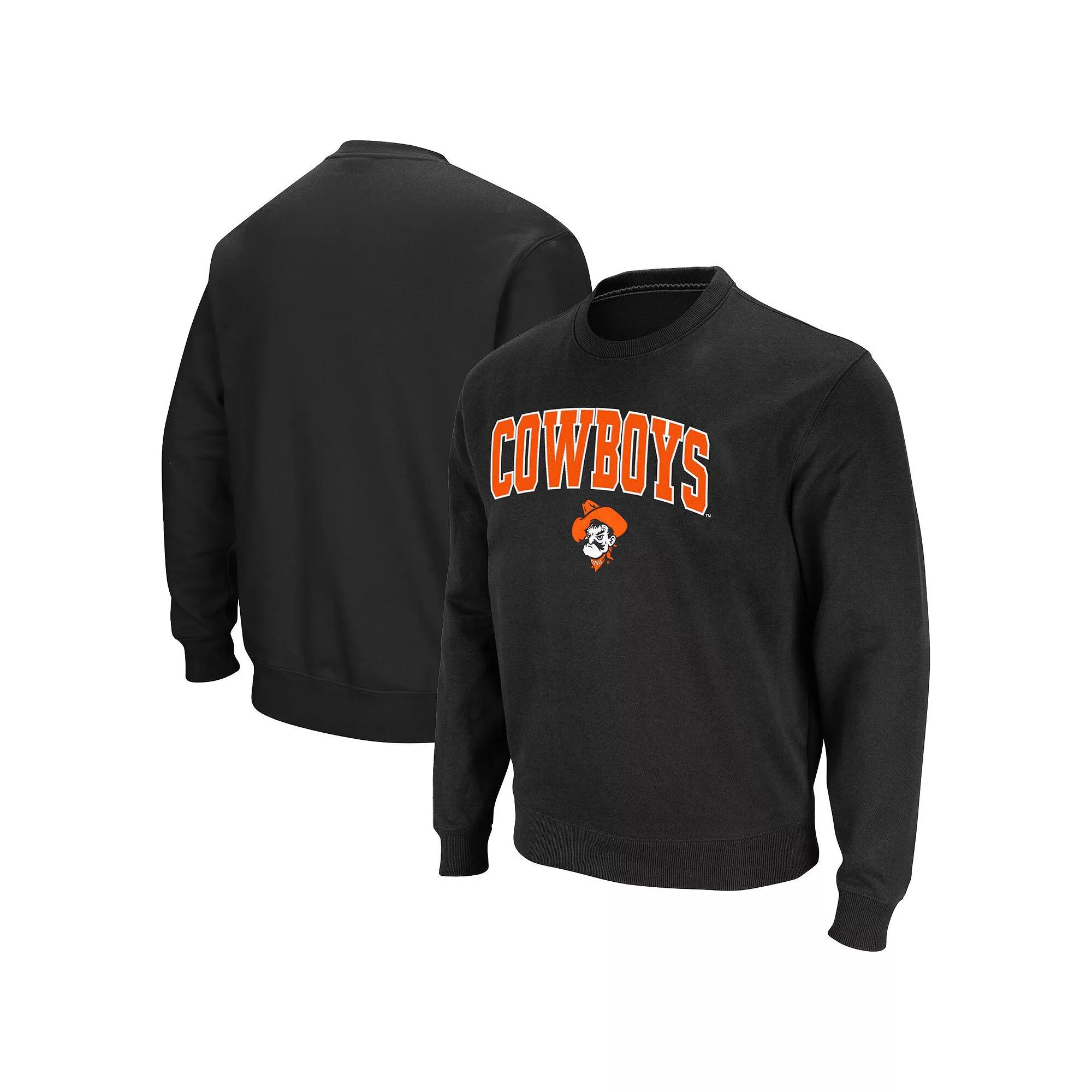 Men's Colosseum Black Oklahoma State Cowboys Team Arch & Logo Tackle Twill Pullover Sweatshirt,  Product Image