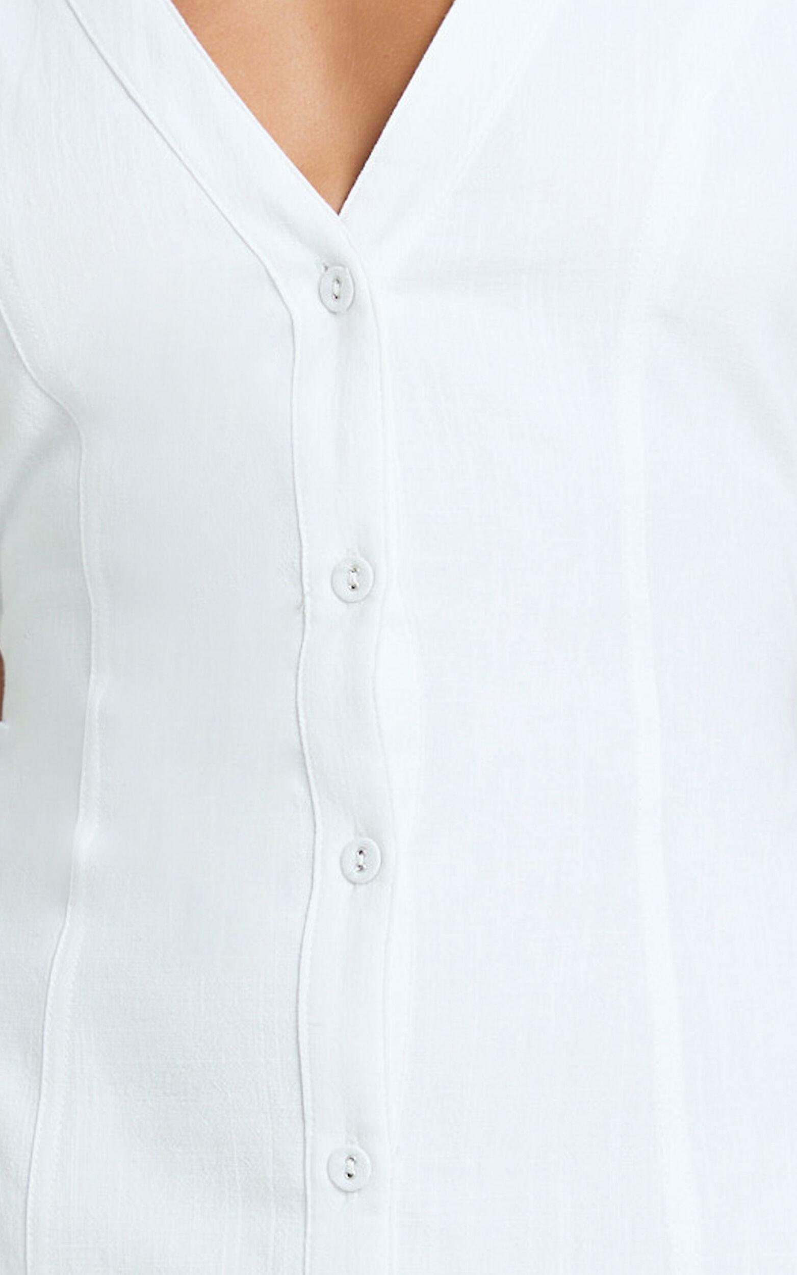 Juliet Midi Dress - Button Through V Neck Dress in White Product Image