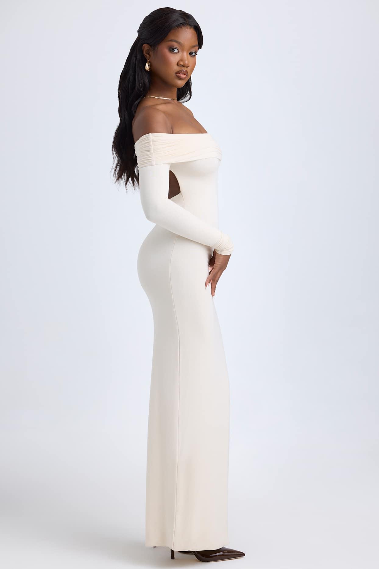 Modal Off-Shoulder Open-Back Maxi Dress in Ivory Product Image