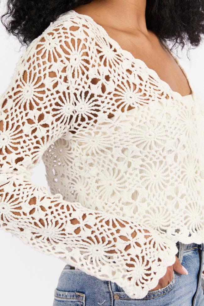 Unbeatable Memories Long Sleeve Ivory Crochet Cardigan FINAL SALE Product Image