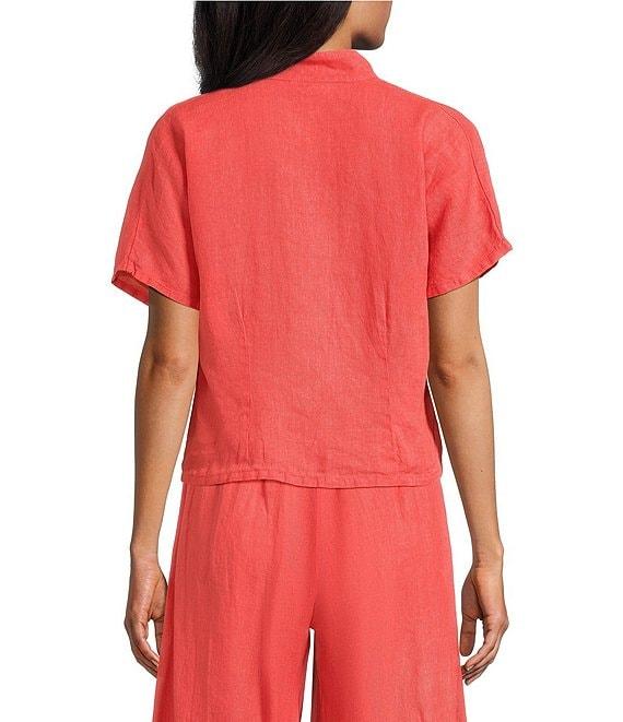 Bryn Walker Light Linen Mandarin Collar Short Sleeve Button Front Shirt Product Image