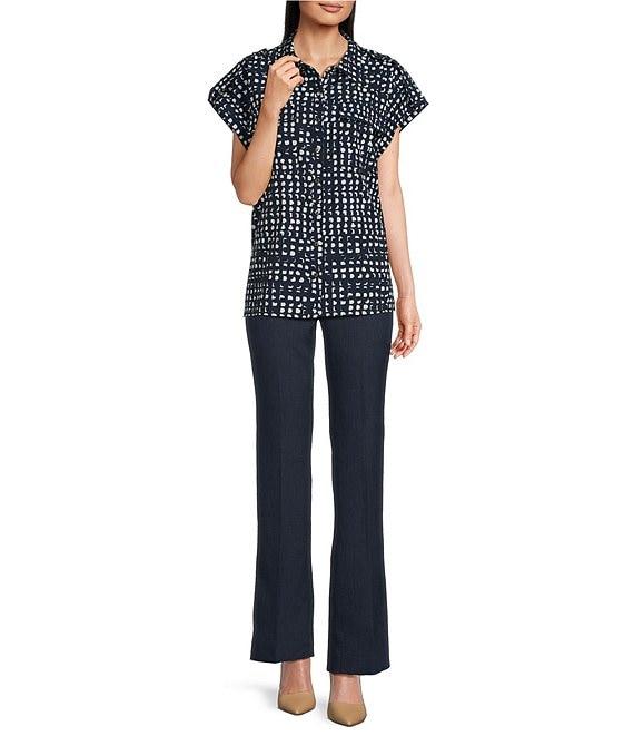 Calvin Klein Pont Collar Short Sleeve Button Front Top Product Image