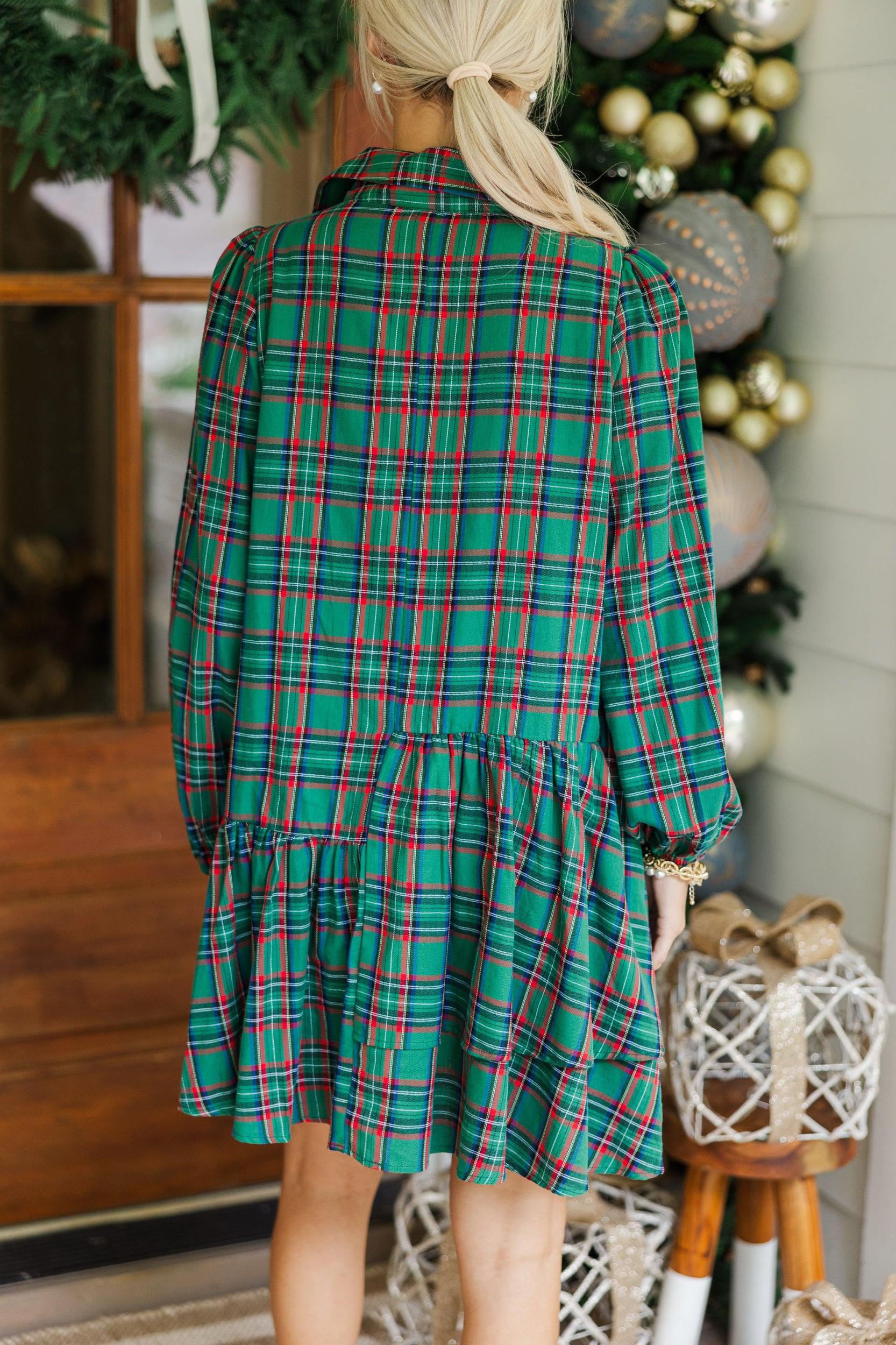 It's Your Place Green Plaid Button Down Dress Female Product Image