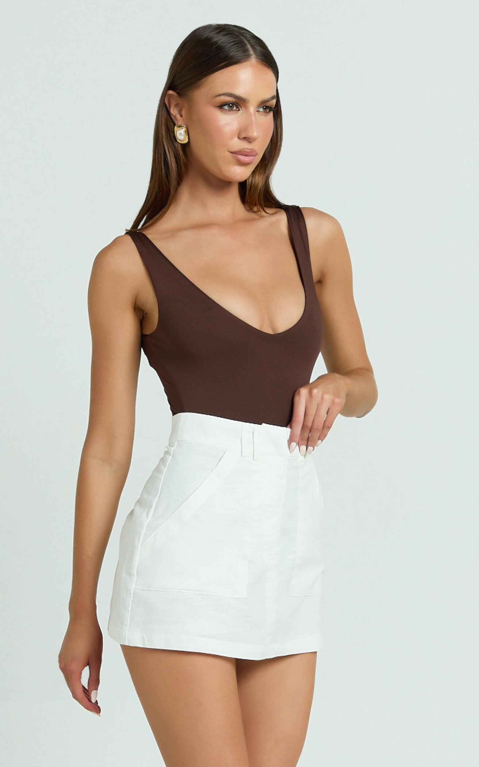 Dream Linen Blend Skort - High Waisted A Line Skort in Off White Product Image