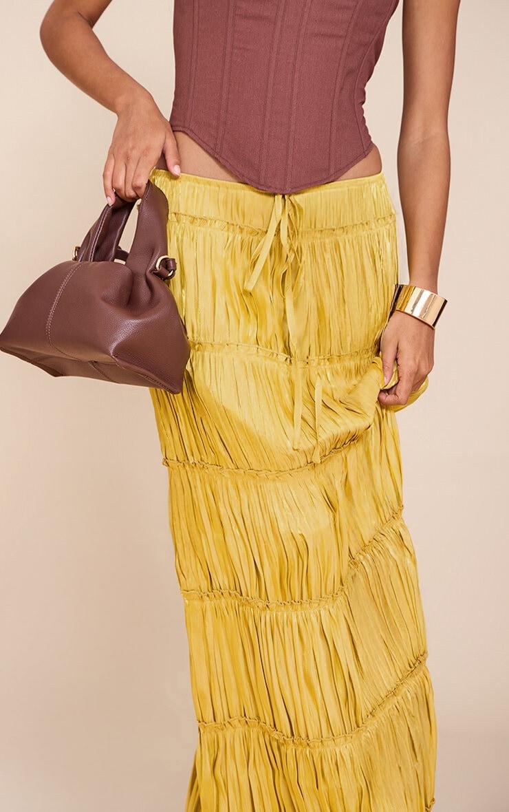 Chartreuse Drawstring Frill Tiered Maxi Skirt Product Image