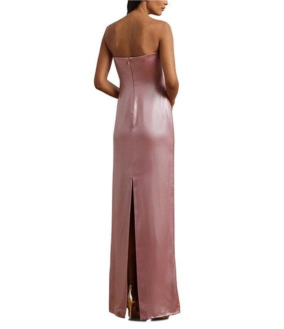 Lauren Ralph Lauren Foiled Charmeuse Satin Strapless Neck Sleeveless Sheath Gown Product Image