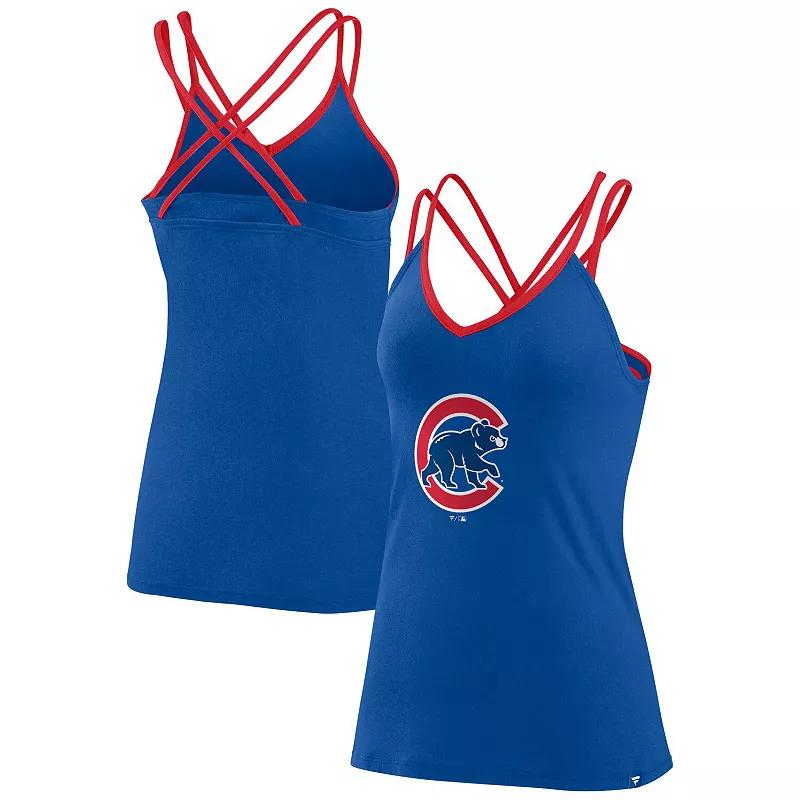 Women's Fanatics Branded Royal Chicago Cubs Barrel It Up Cross Back V-Neck Tank Top, Size: 2XL, Blue Product Image