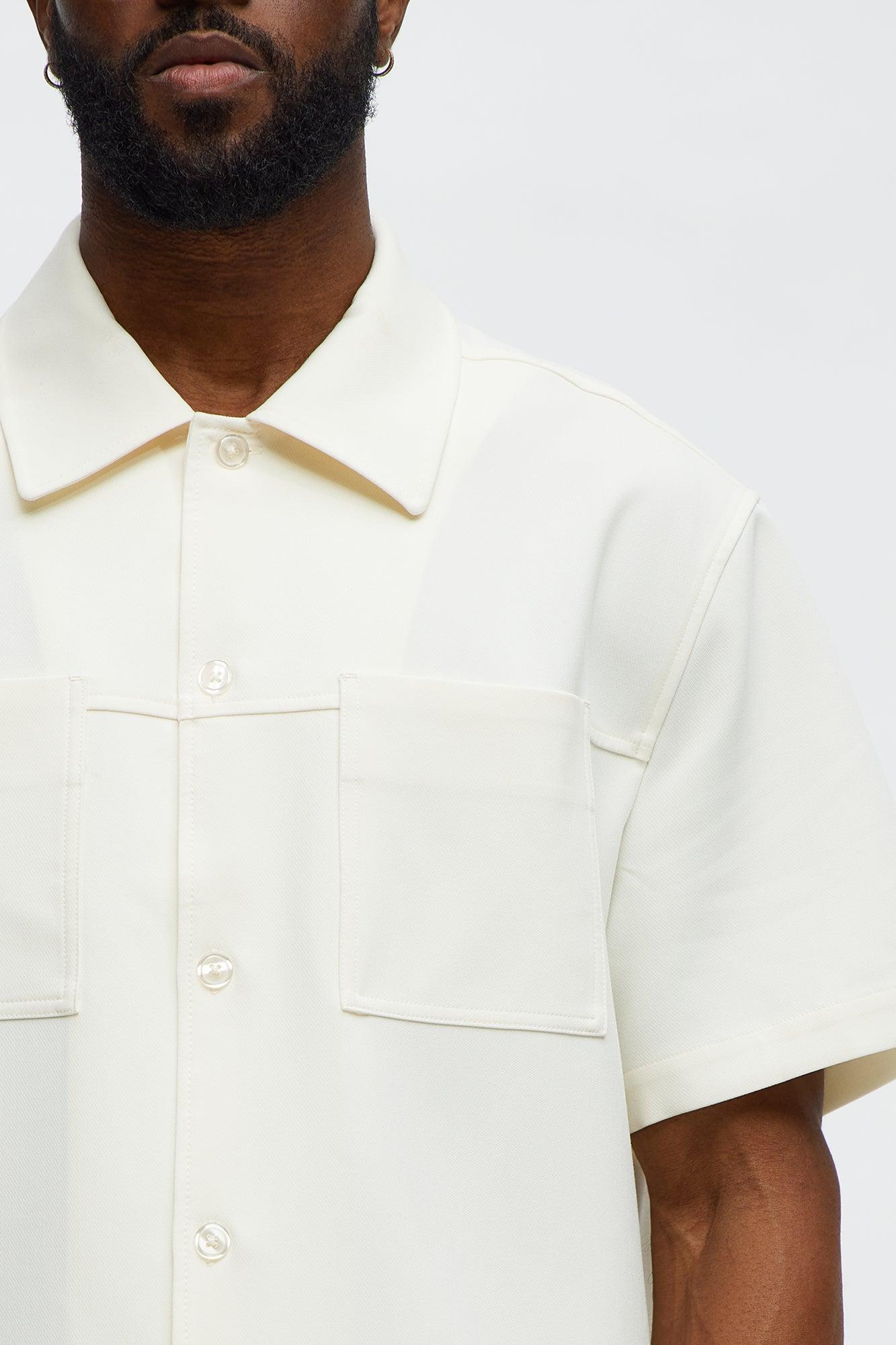 Cropped Ronan Weekender Button Up Shirt - Cream Male Product Image