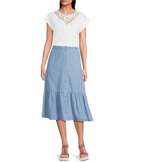 Jones New York Lace Trim Inset Dolman Sleeve Top Product Image