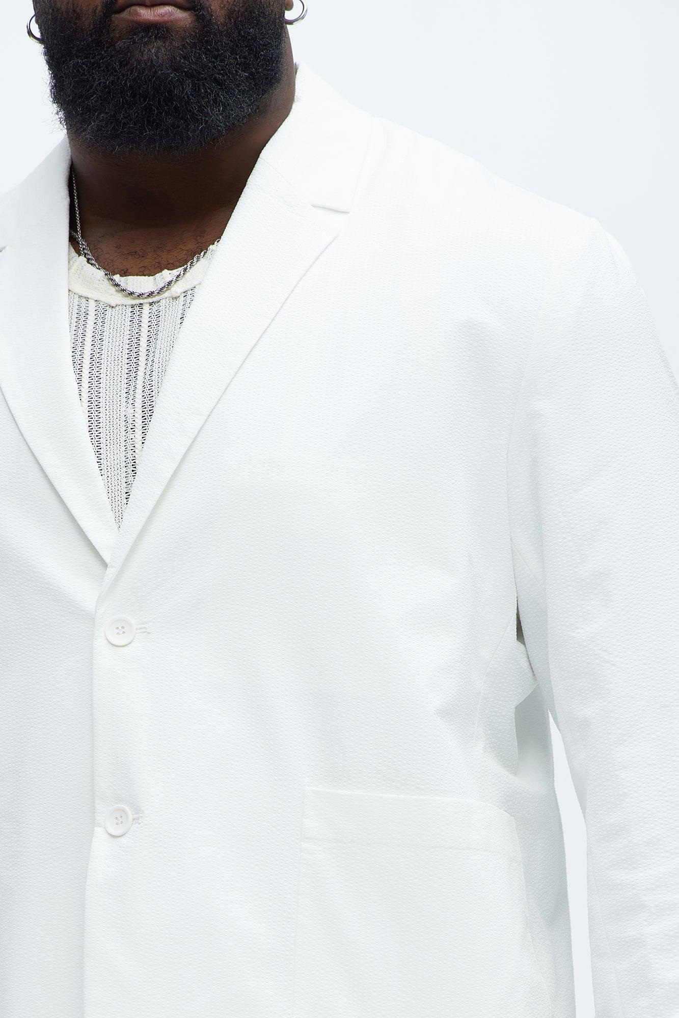 Seersucker Casual Blazer - White Product Image