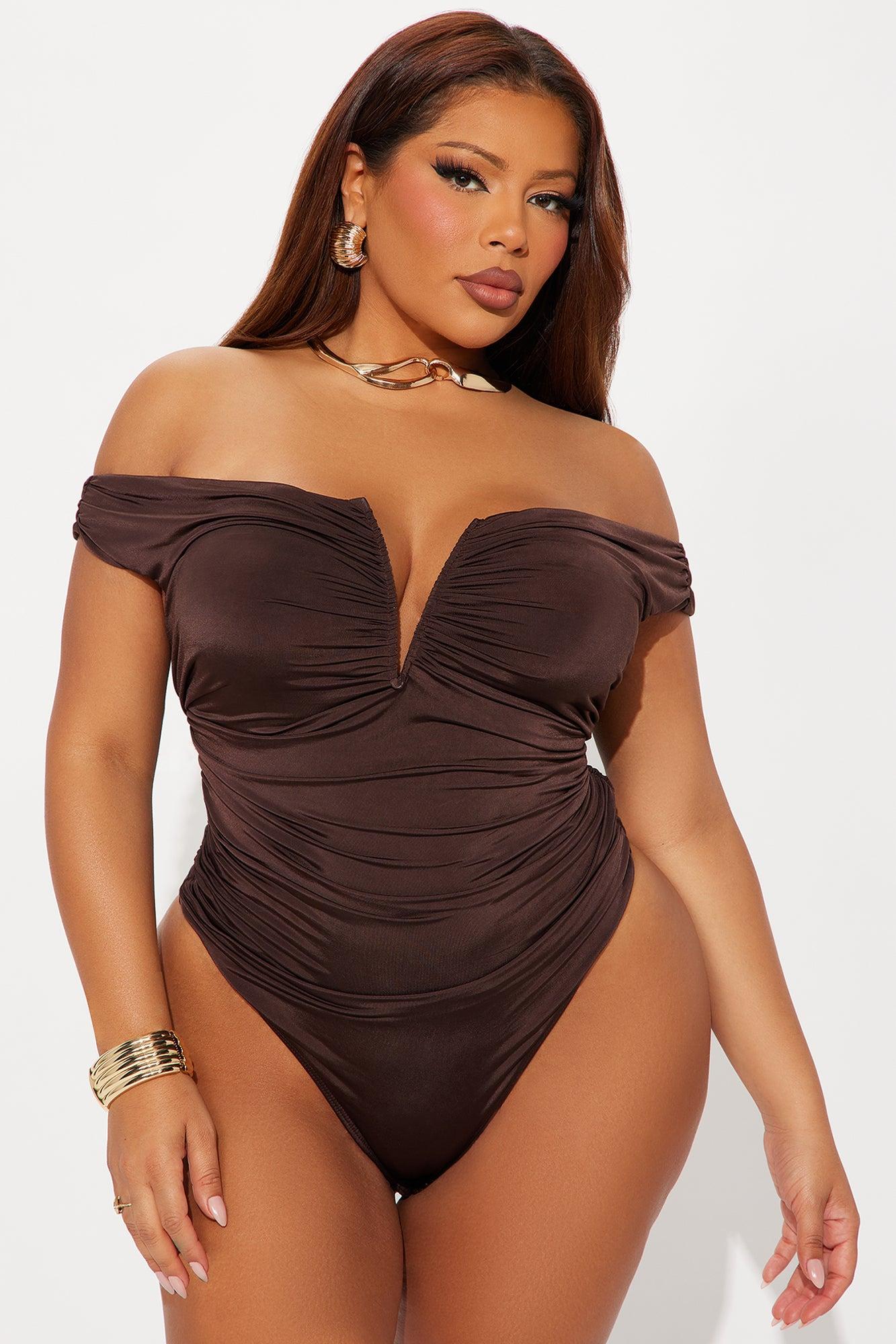 Kore Ruched Off Shoulder Bodysuit - Brown Female Product Image