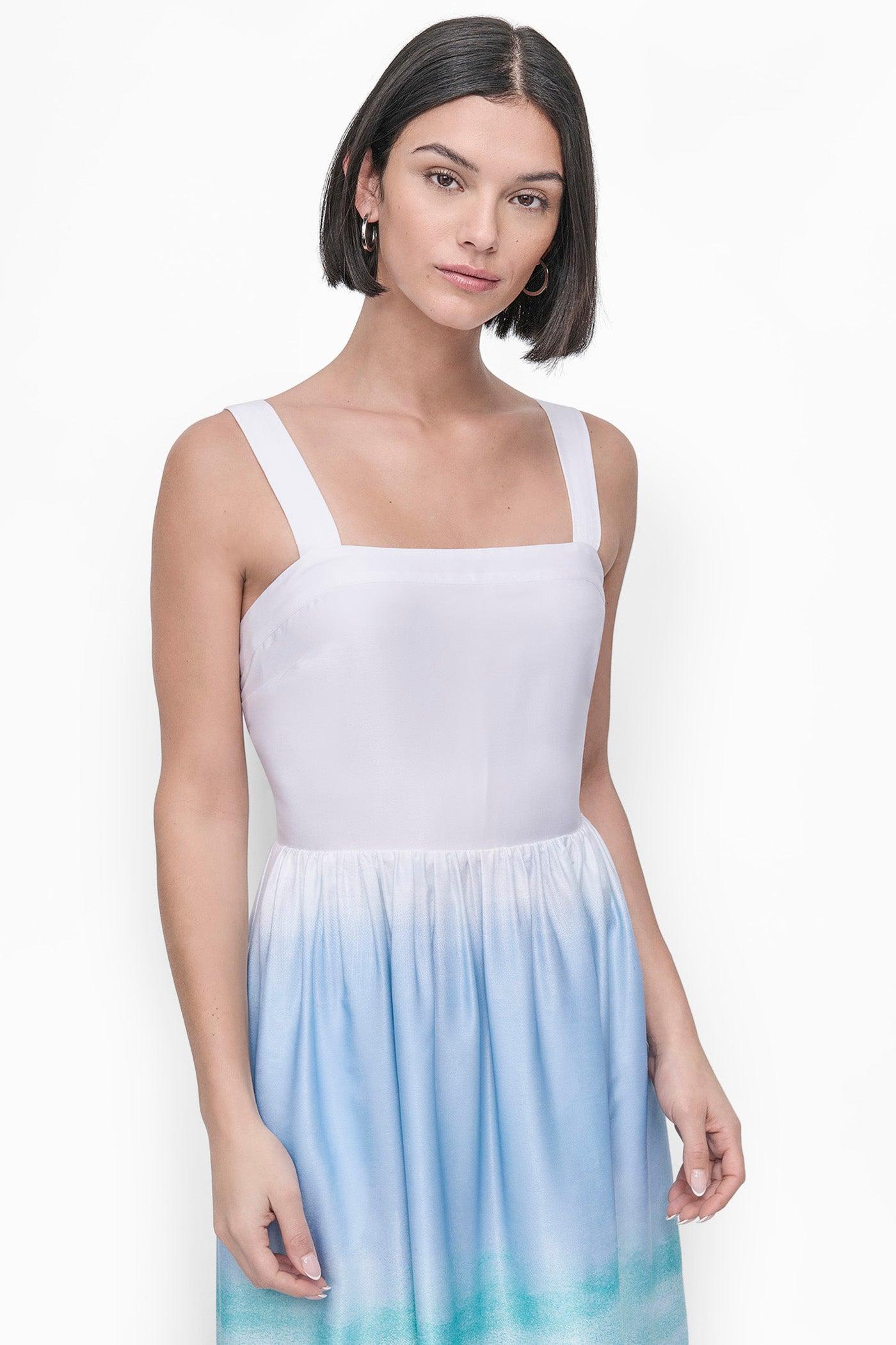 SLEEVELESS PRINTED SATIN DRESS Product Image