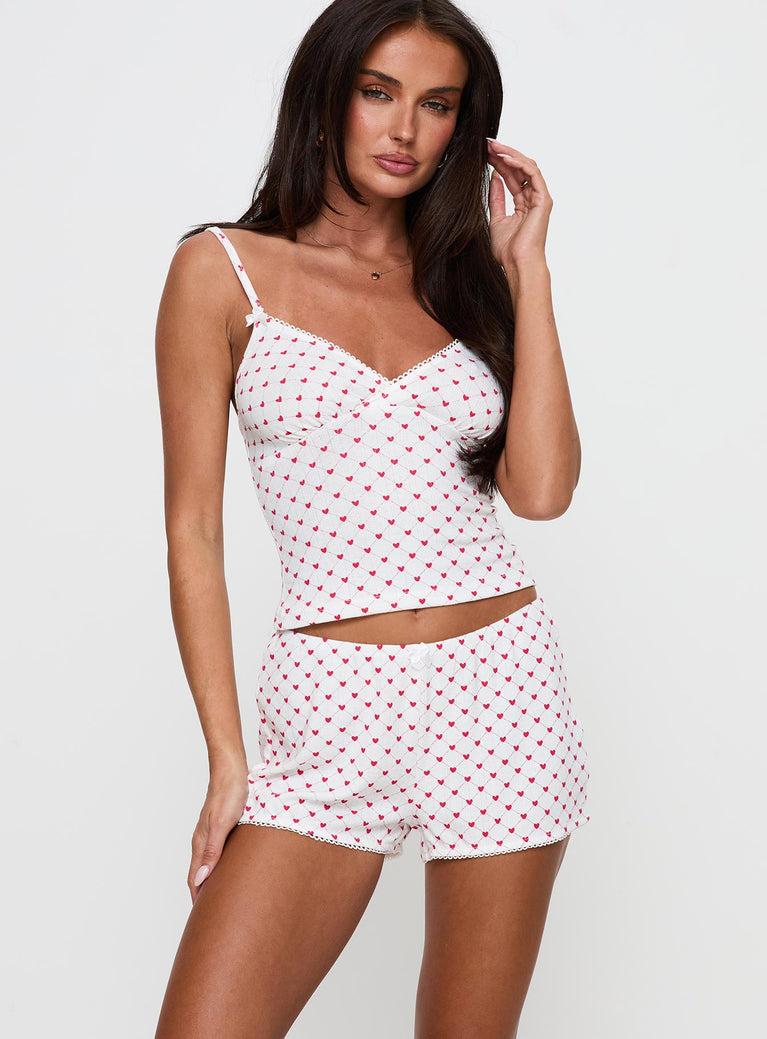 Slow Start Pointelle Sleep Short White / Red Product Image