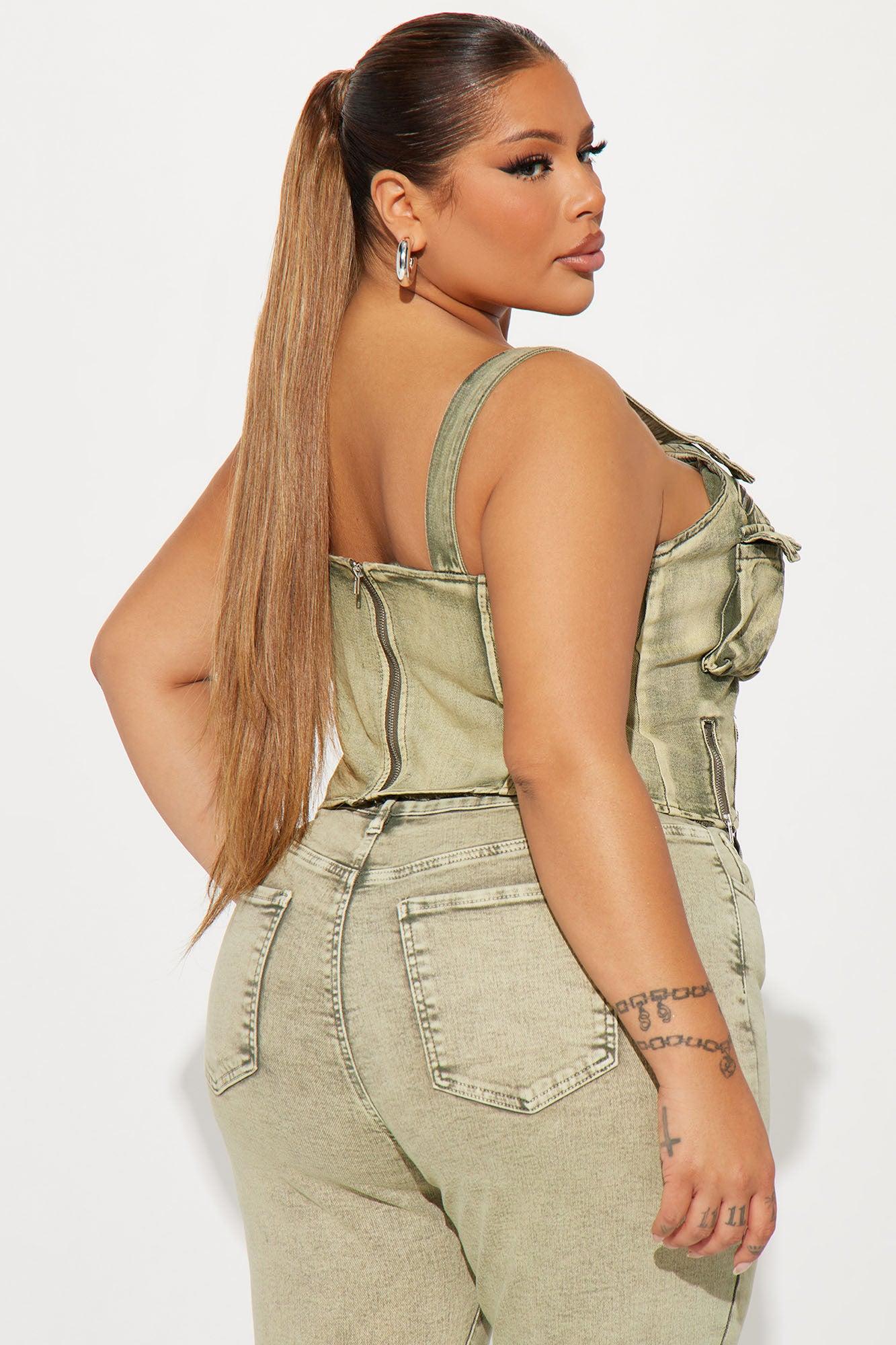 Cruel Summer Washed Denim Top - Green Product Image