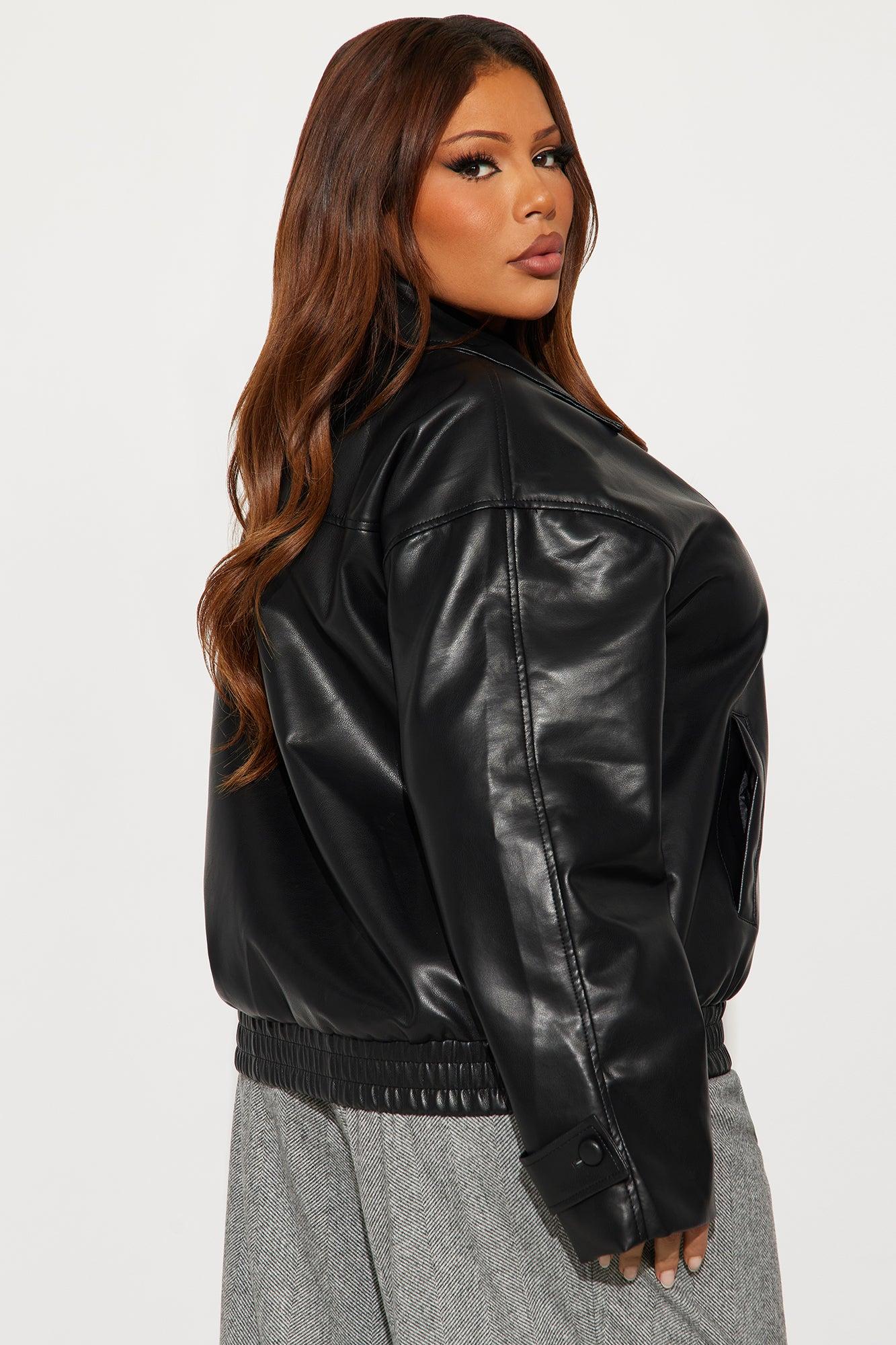 Valentina Faux Leather Oversized Bomber Jacket - Black Female Product Image