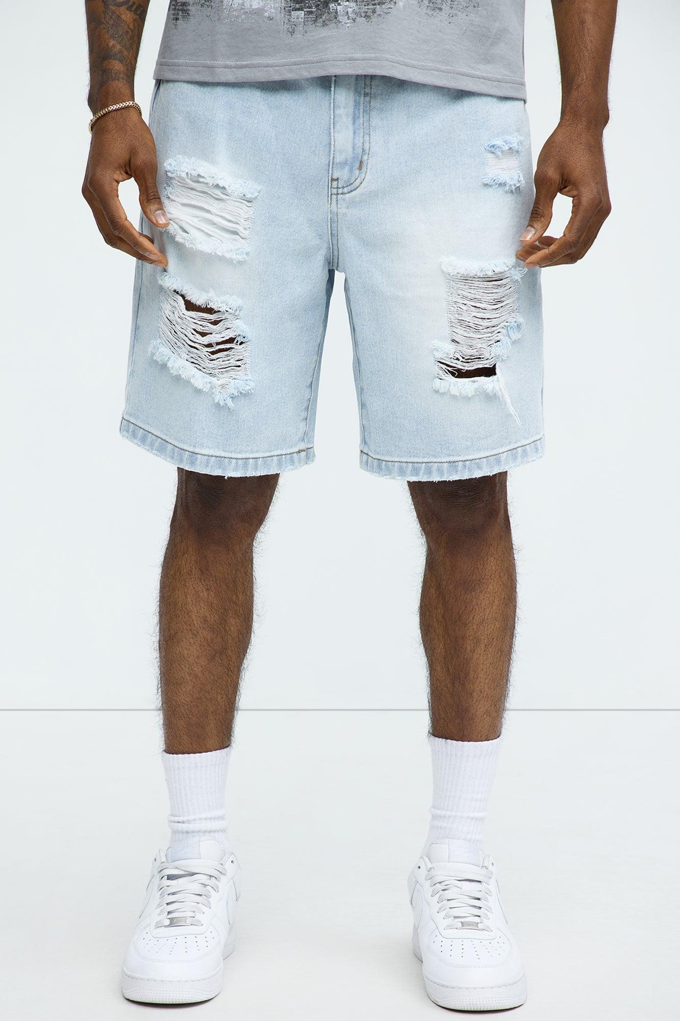 Classic Distressed Relaxed Denim Shorts - Light Blue Wash Product Image