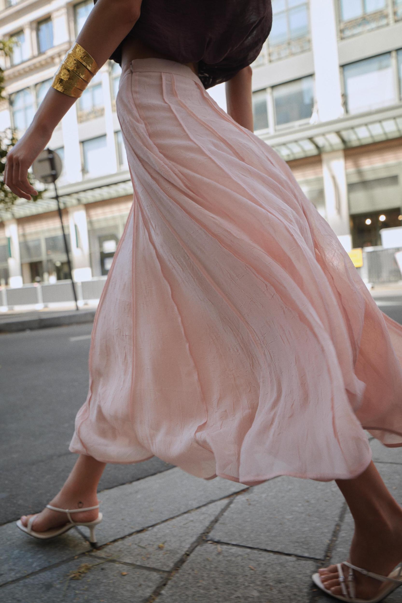 SEMI-SHEER TOPSTITCHED MIDI SKIRT Product Image