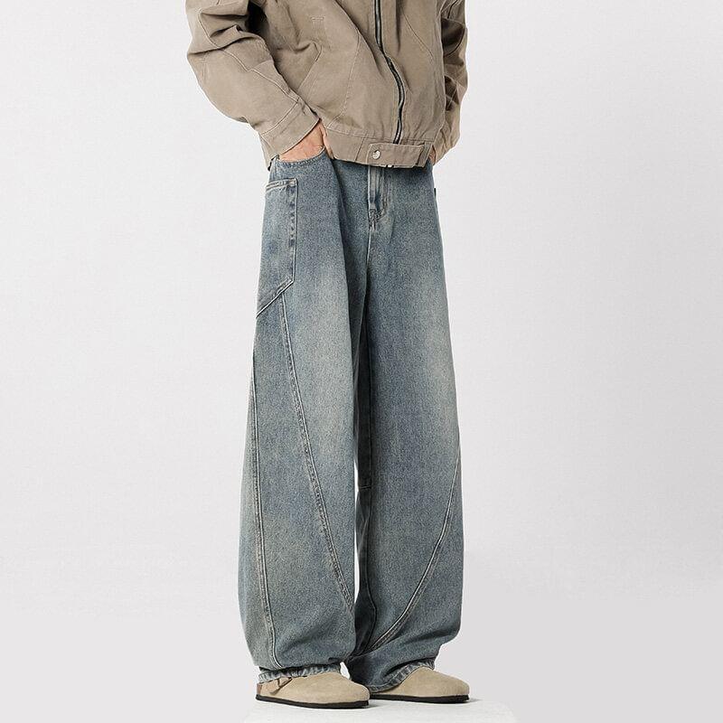 Mid Rise Washed Wide Leg Cargo Jeans Product Image