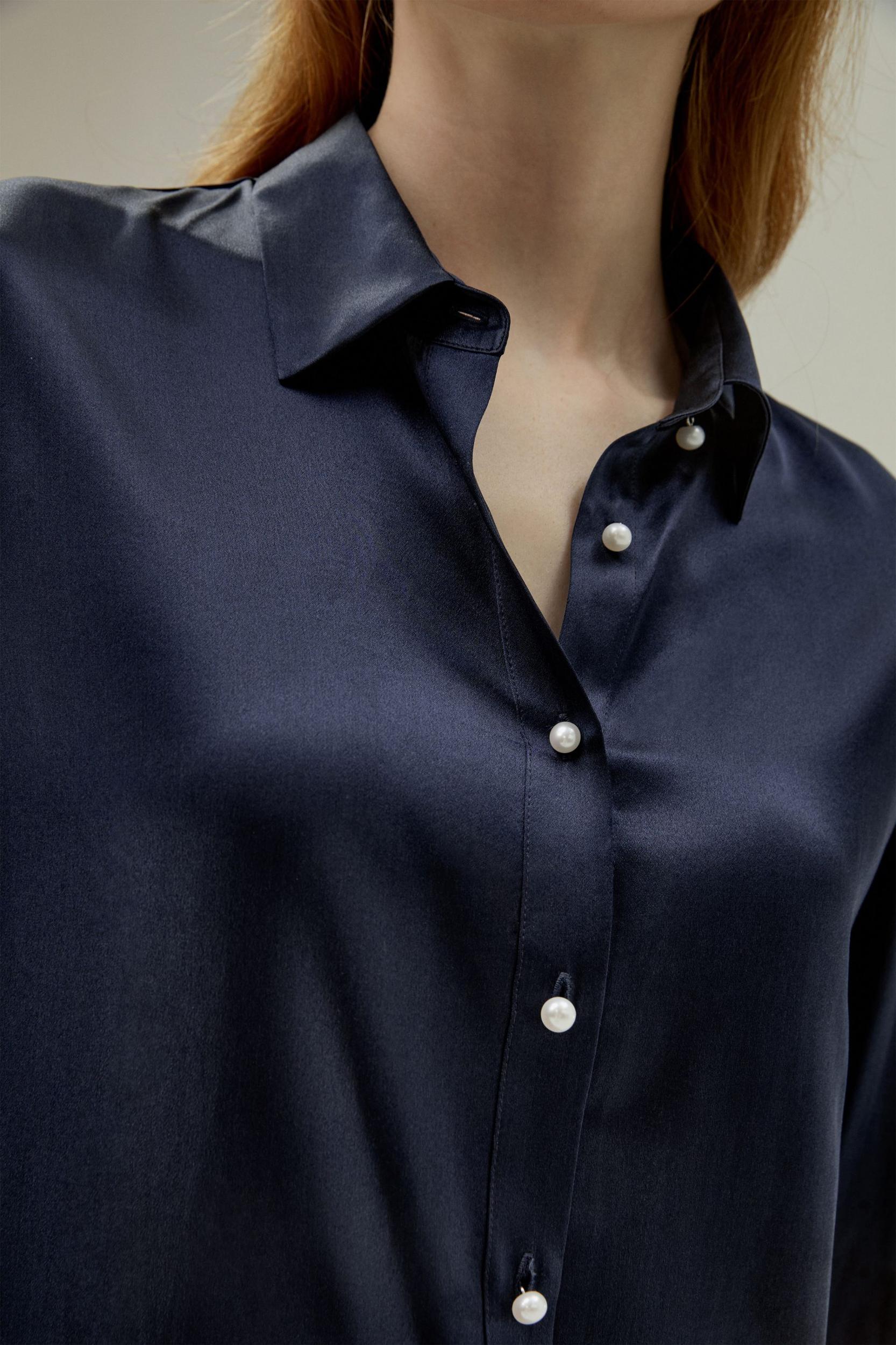 Classic Pearl Button Silk Shirt Product Image