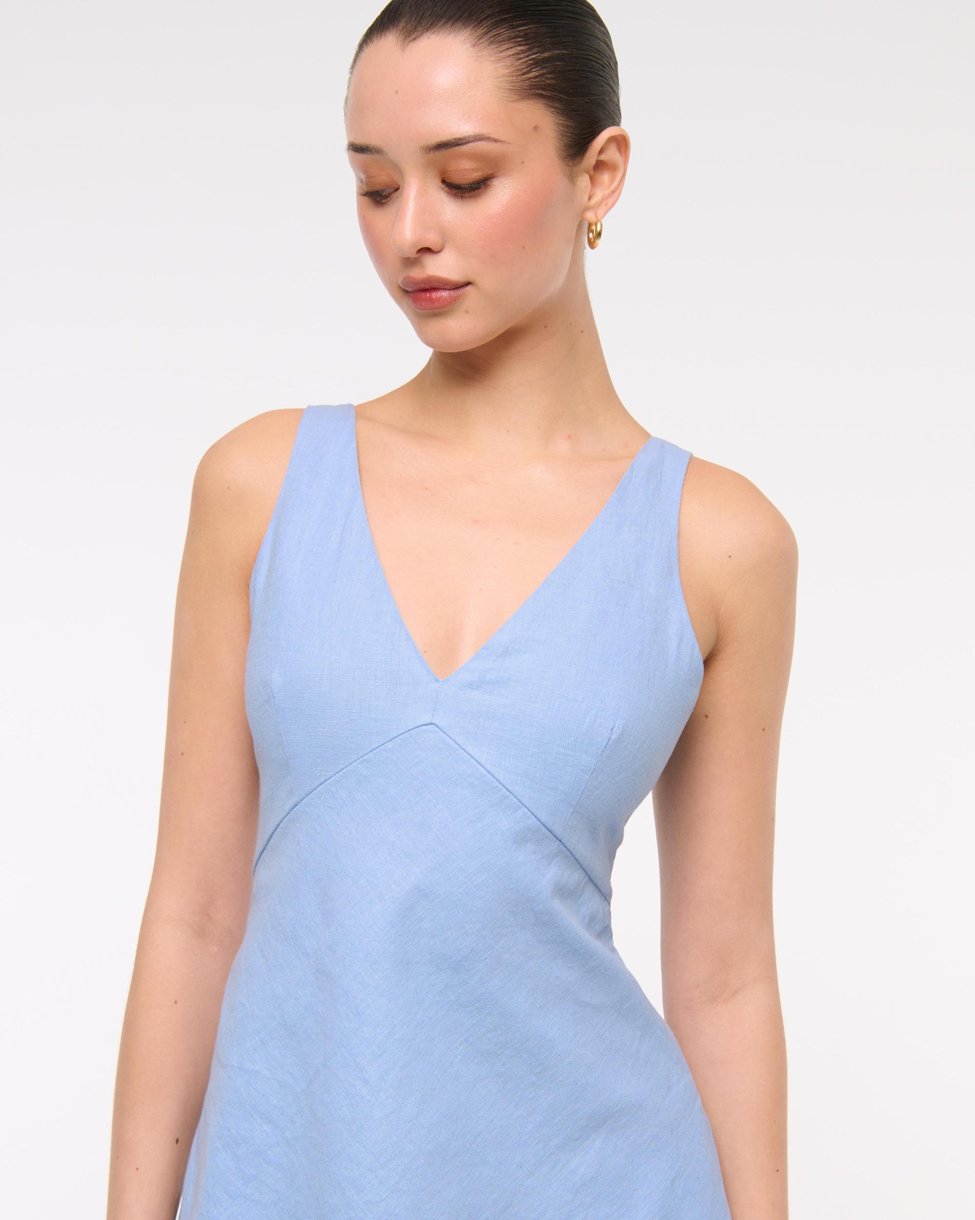 V-Neck Linen-Blend Mini Dress Product Image