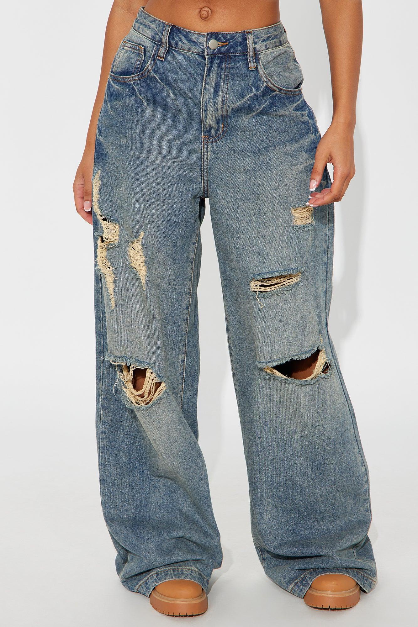 Sunset Avenue Ripped Wide Leg Jeans - Vintage Wash Female Product Image
