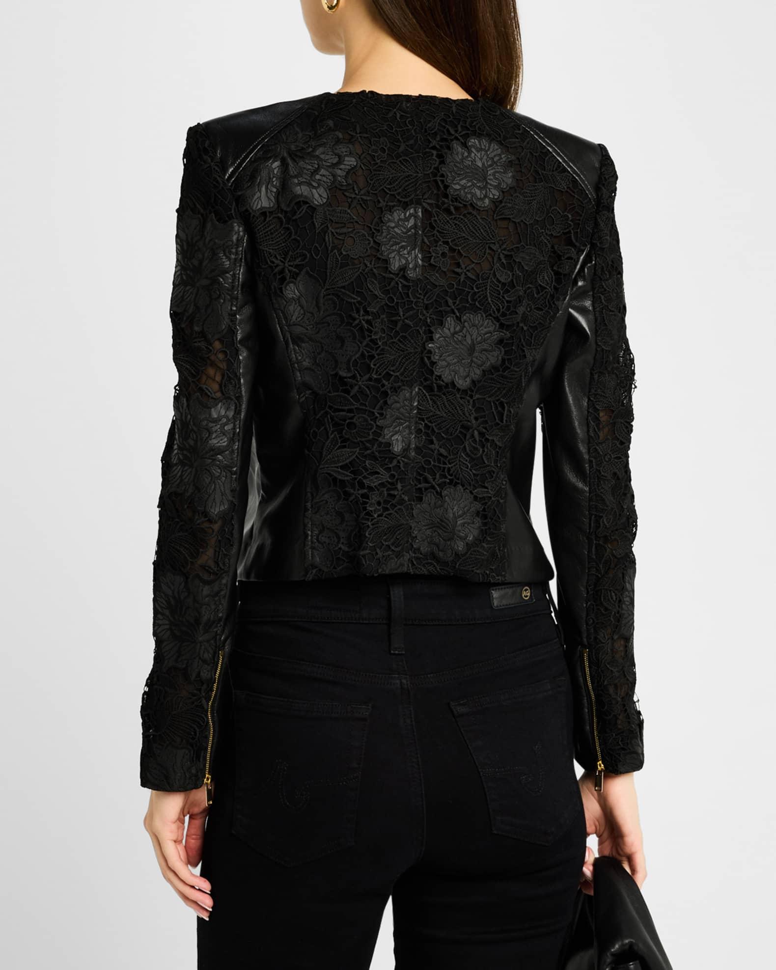 Dalma Vegan Leather Guipure Combo Jacket Product Image