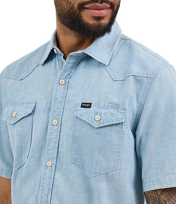 Wrangler® Chambray Denim Short Sleeve Western Shirt Product Image