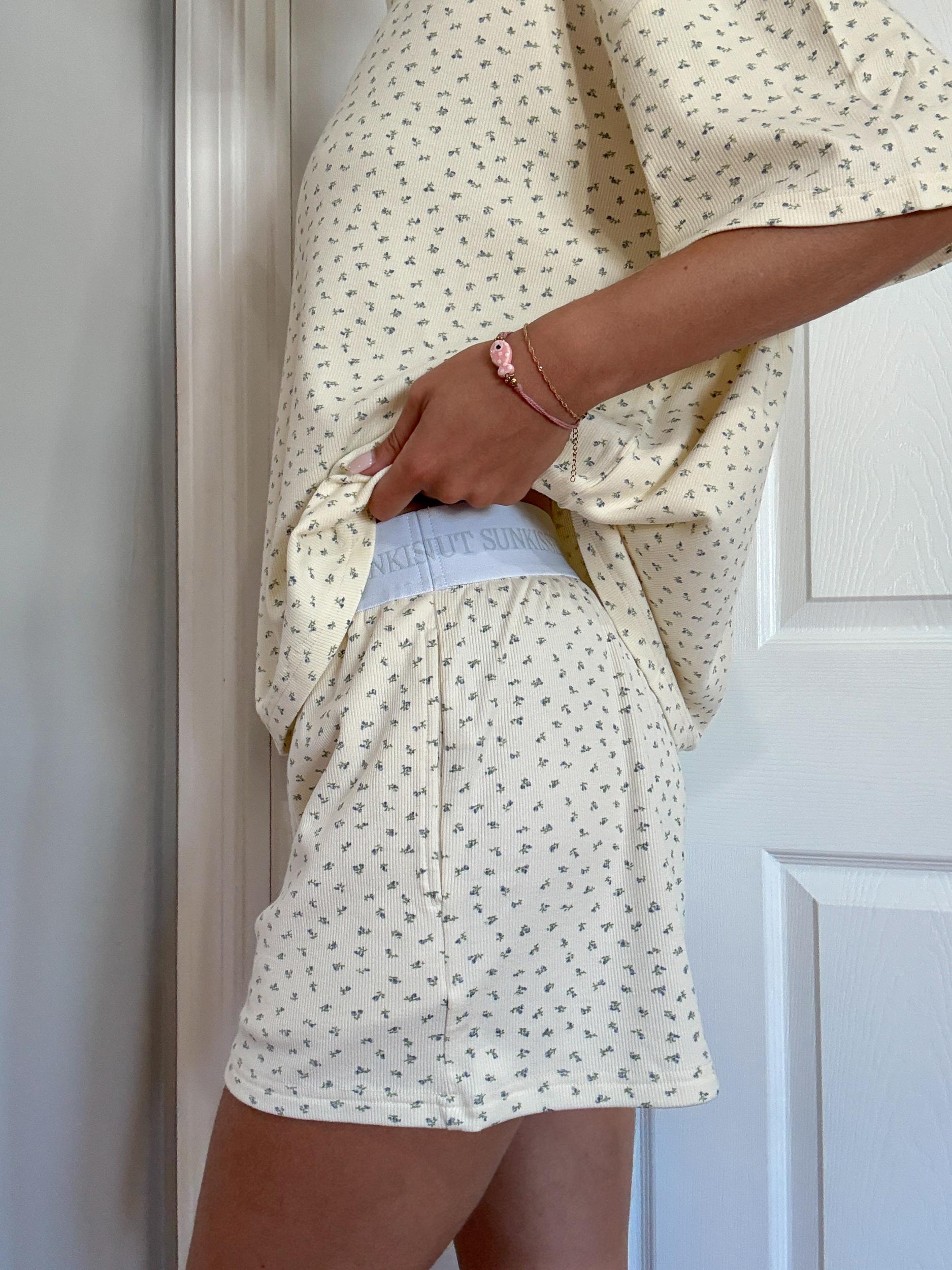 Pale Floral Pajama Shorts Product Image