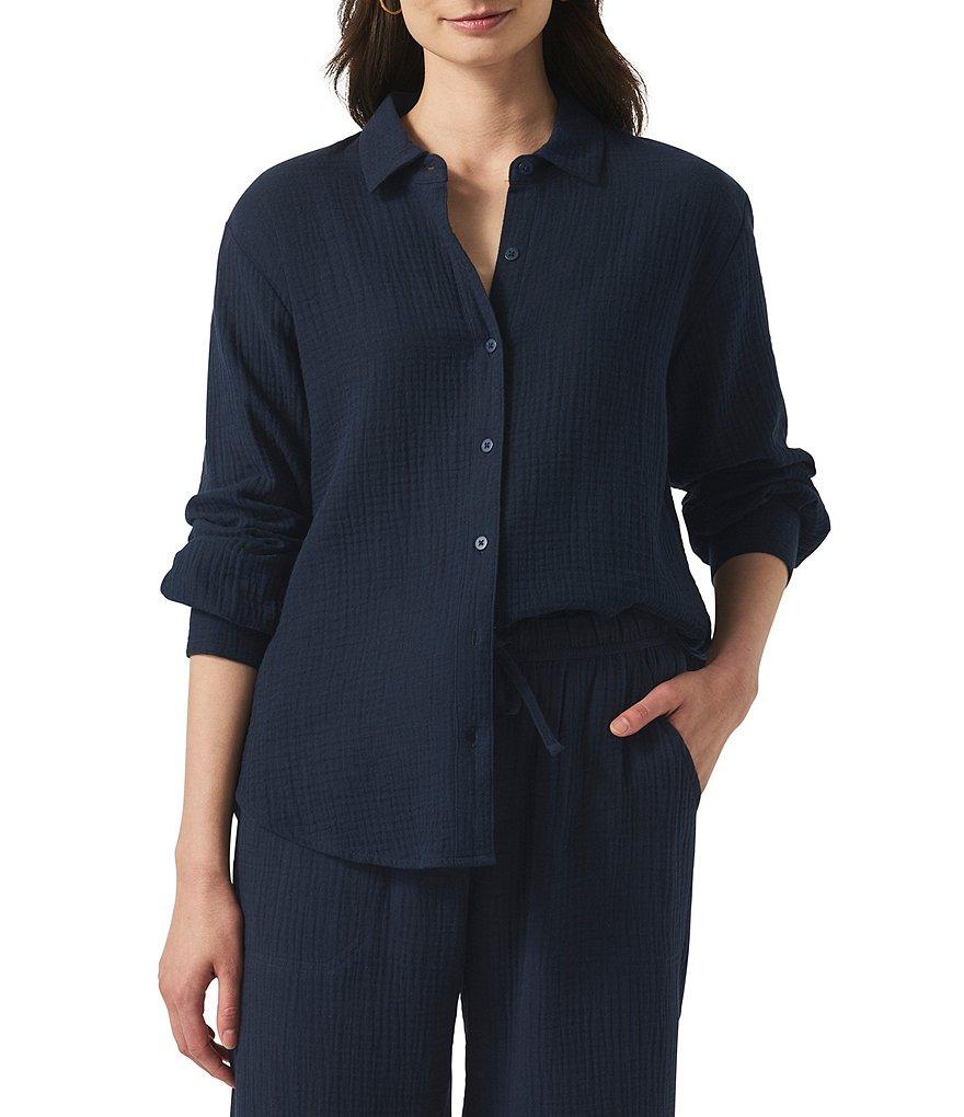 Splendid Adele Point Collar Long Sleeve Button Front Gauze Shirt Product Image