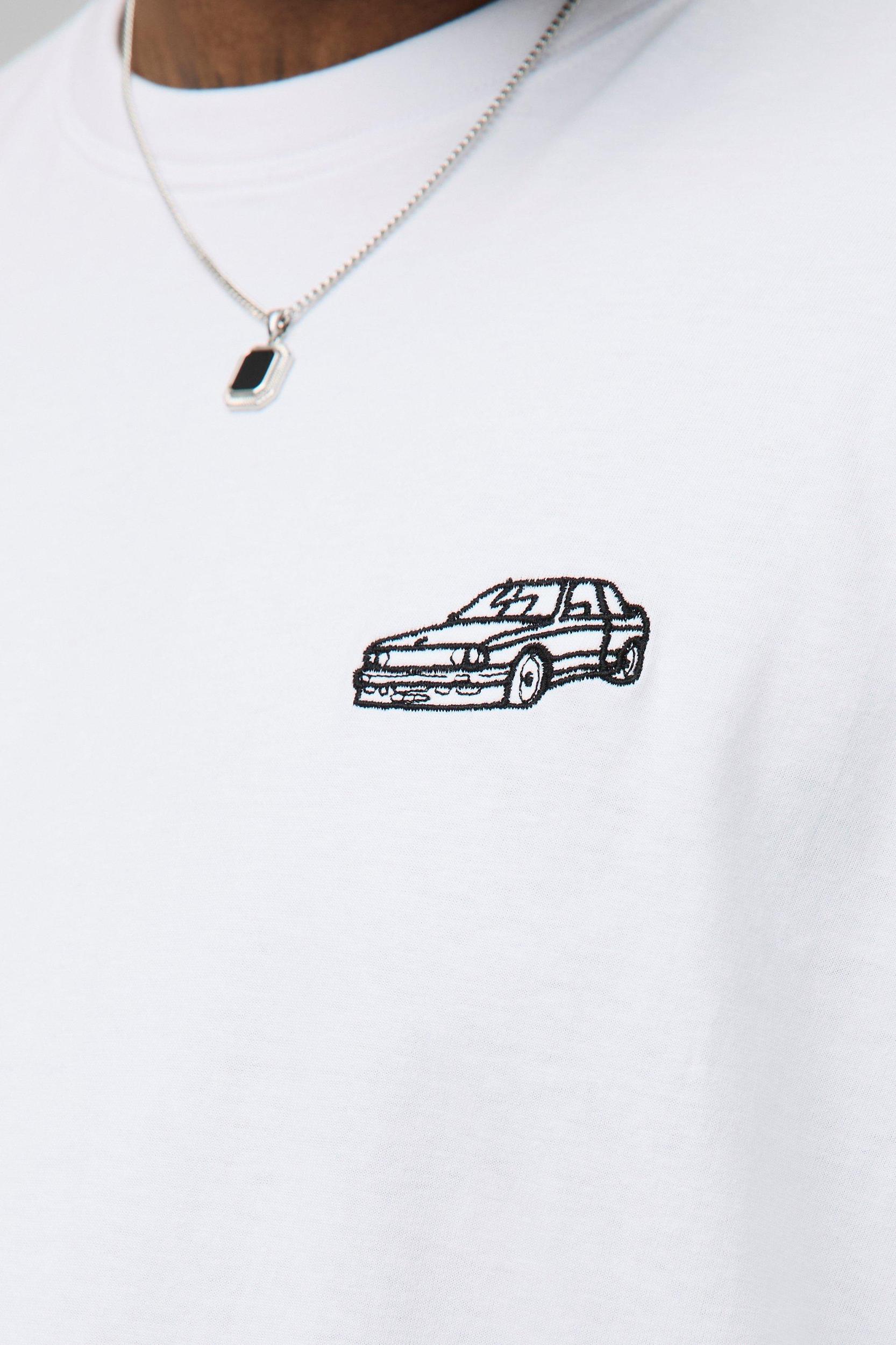 Plus Oversized Embroidered Car T-Shirt | boohooMAN USA Product Image