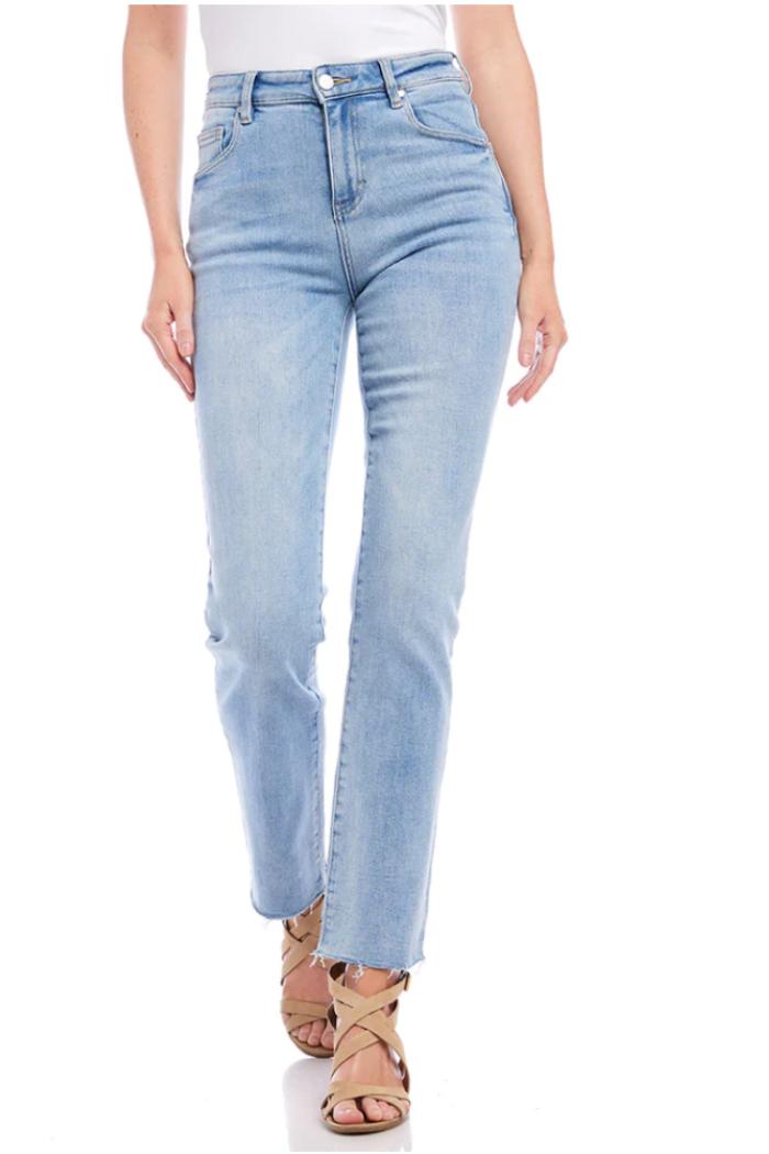 Raw Hem Straight Jeans- Light Blue Product Image
