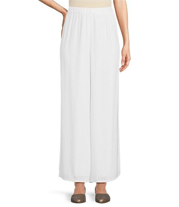 Eileen Fisher Petite Size Silk Georgette Crepe Wide-Leg Pull-On Ankle Pants Product Image