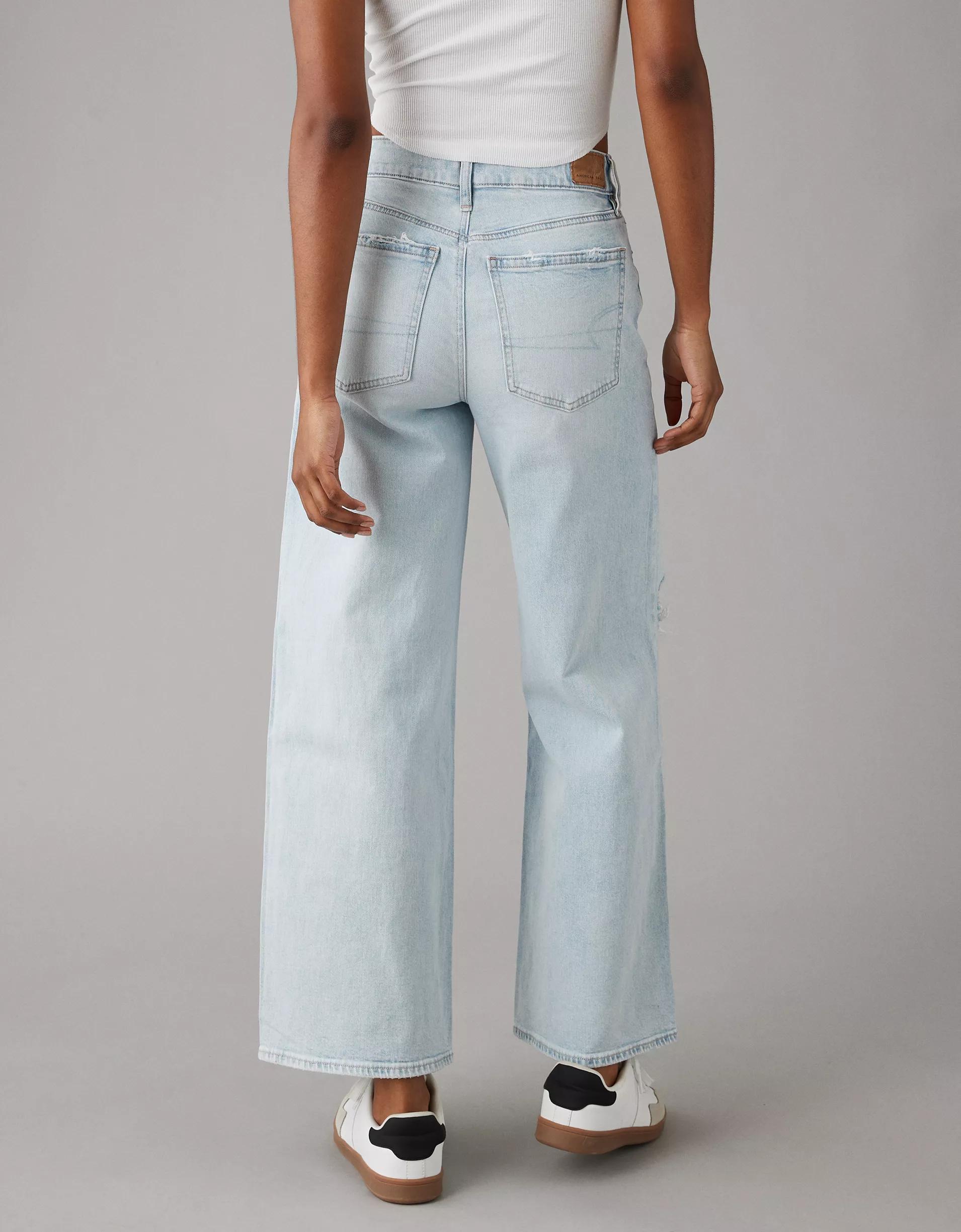AE Strigid Ripped Super High-Waisted Baggy Wide-Leg Ankle Jean Product Image