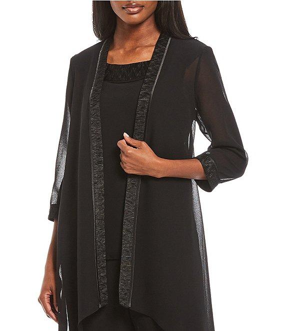 Le Bos Round Neck 3/4 Sleeve Georgette Tonal Trim Evening 3-Piece Pant Set Product Image