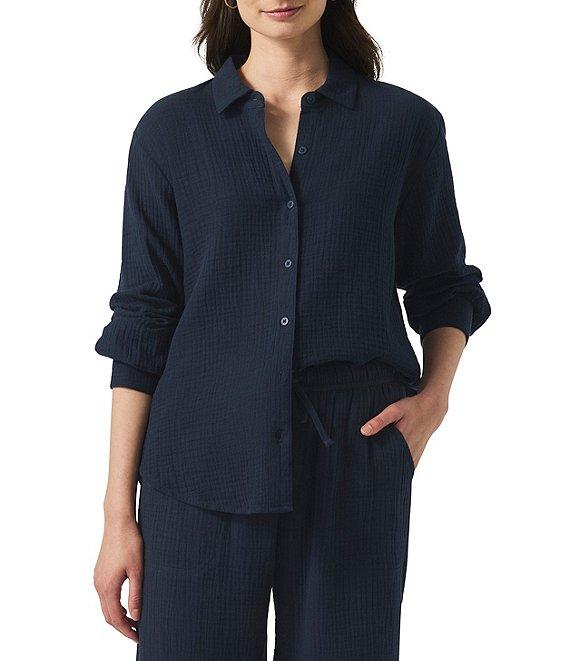 Splendid Adele Point Collar Long Sleeve Button Front Gauze Shirt Product Image