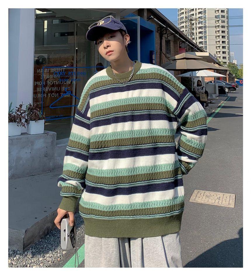 Long-Sleeve Color-Block Striped Knit Top Product Image