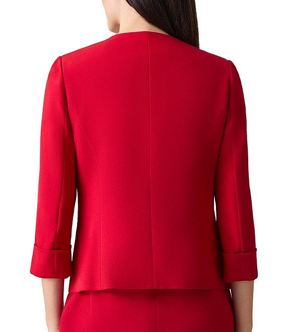 Kasper Long Cuffed Sleeve Collarless Neck Stretch Crepe Cardigan Product Image