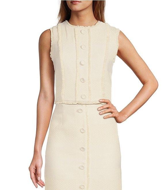Antonio Melani Milly Tweed Frayed Edge Round Neck Coordinating Cropped Vest Product Image