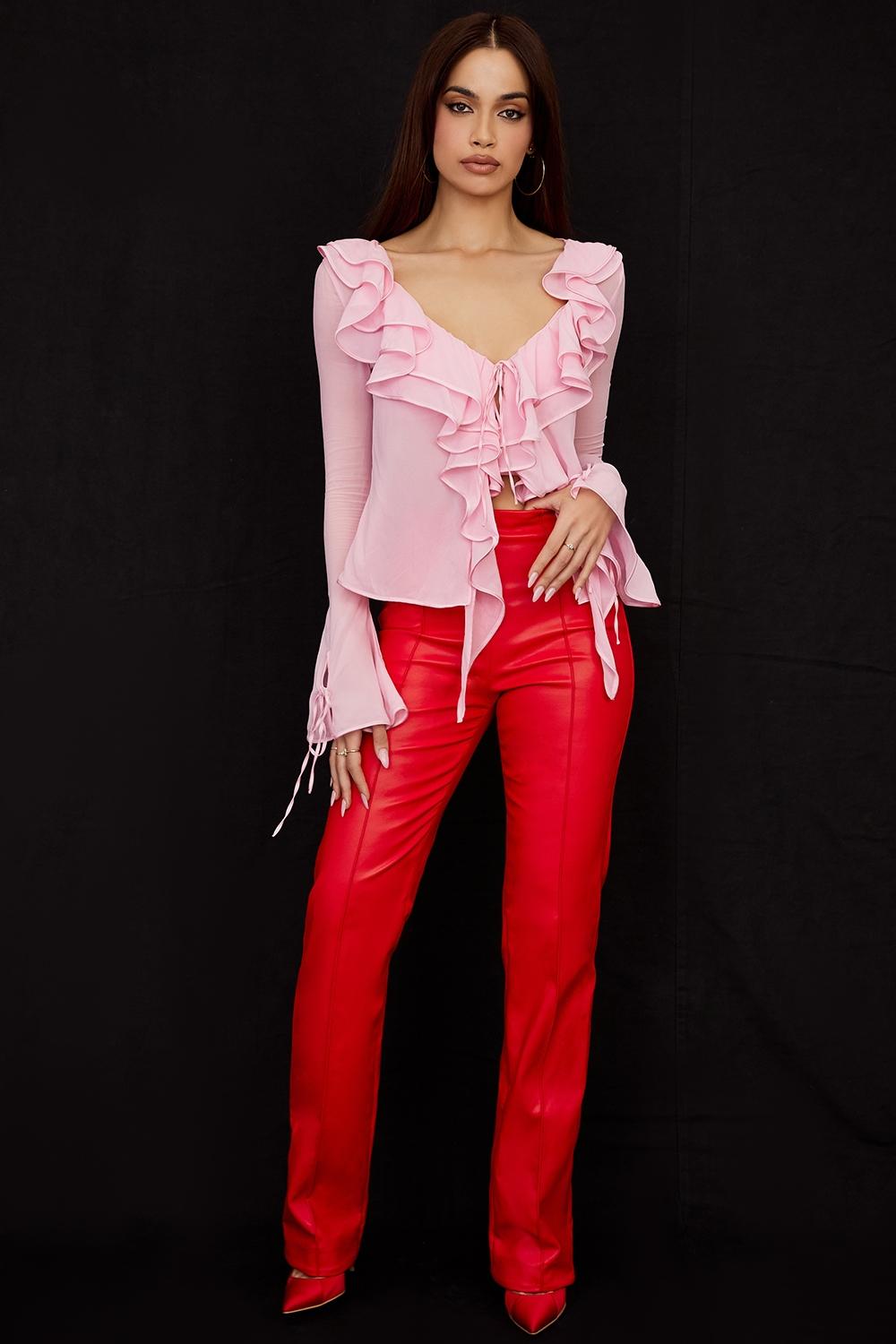 Elenaora  scarlet vegan leather trousers Product Image