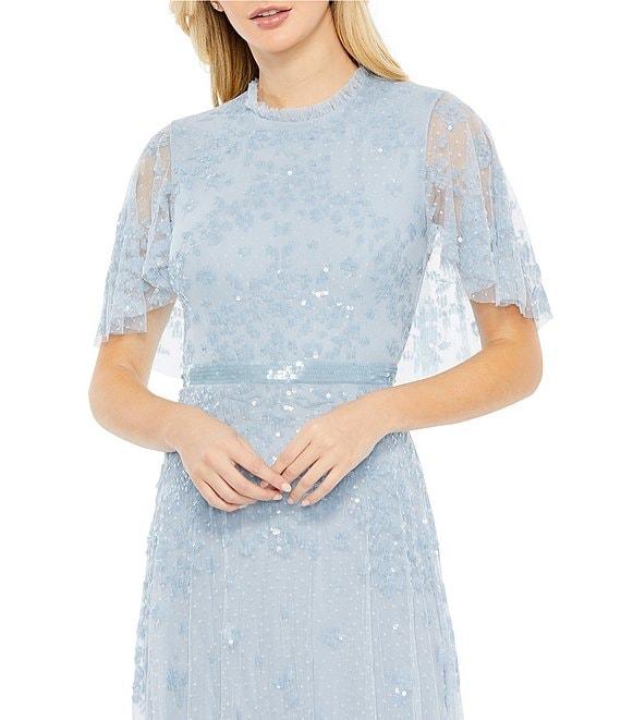 Mac Duggal Sequined Mock Neck Short Flutter Sleeve Asymmetrical Hem Gown Product Image