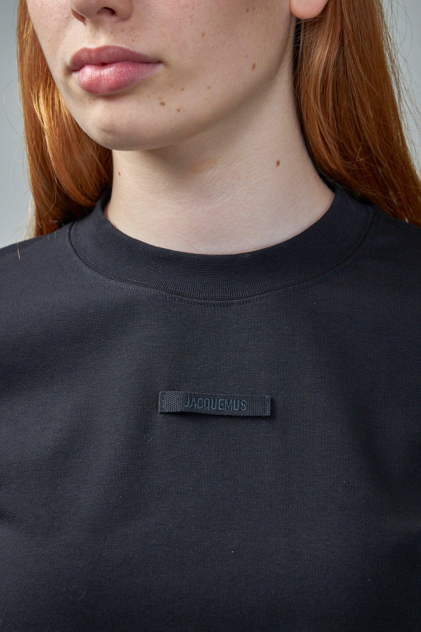 JACQUEMUS Black Fitted T-shirt With Logo Patch In Stretch Cotton Woman Product Image