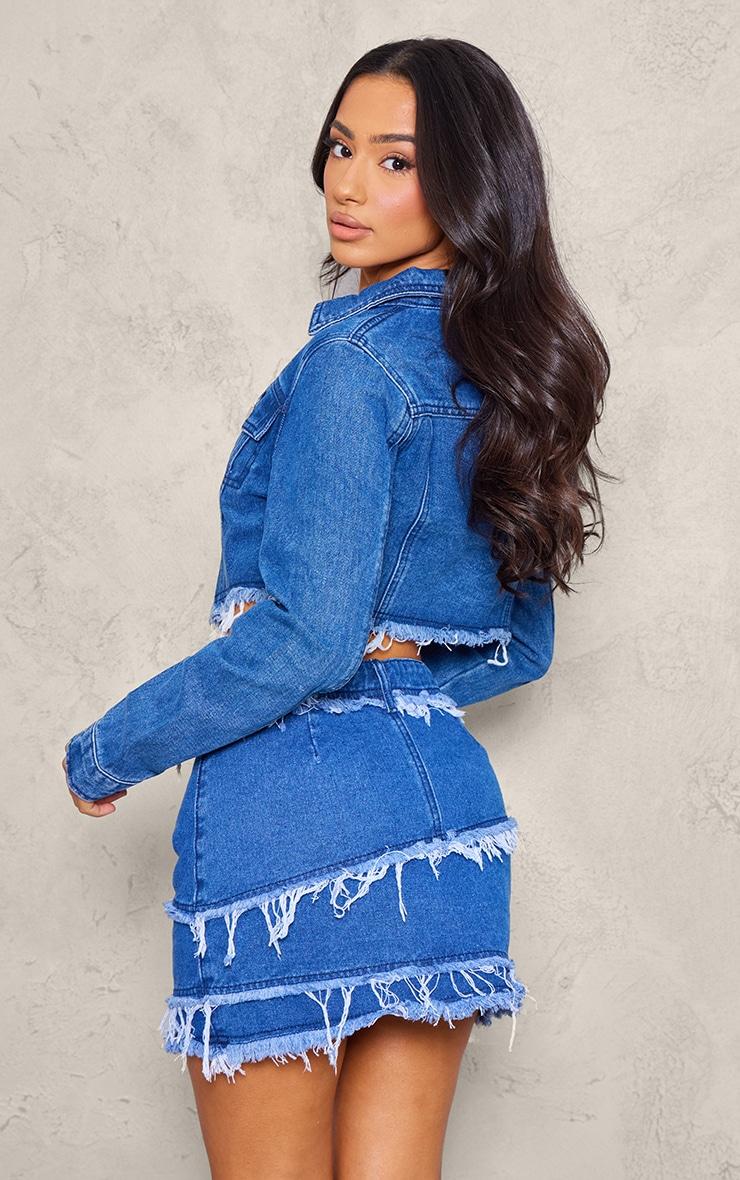 Petite Blue Denim Cropped Open Front Fitted Jacket Product Image