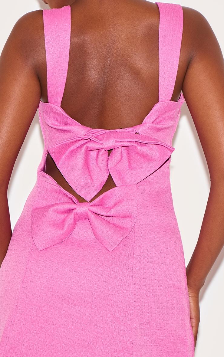 Hot Pink Twill Cut Out Bow Shift Dress Product Image