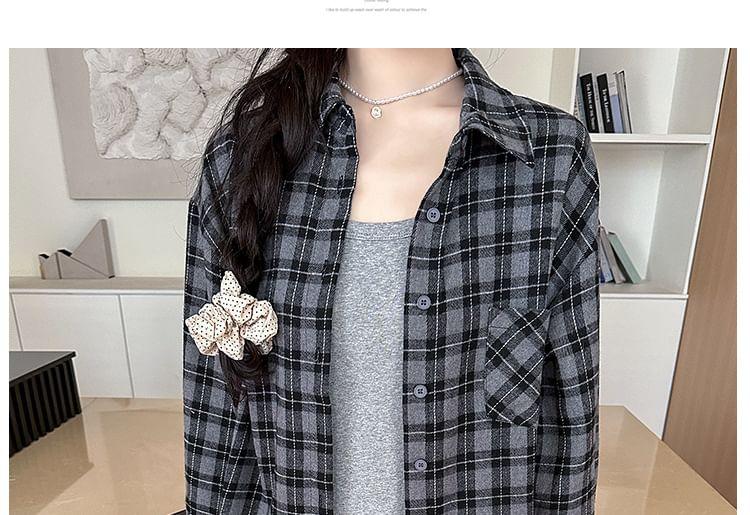 Maternity Sleeveless Scoop Neck Plain Midi Tank Dress / Collared Plaid Button Up Shirt Product Image