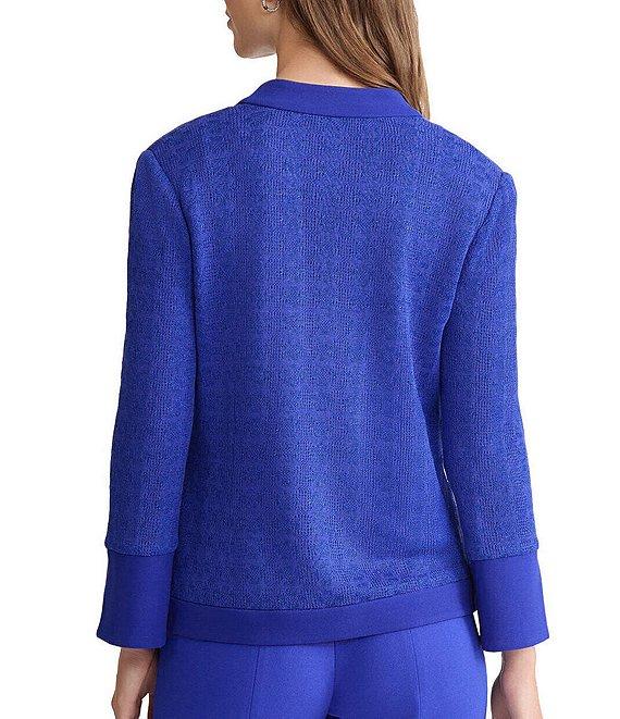 Ming Wang Tonal Knit V-Neck Long Sleeve Chain Faux Pocket Jacket Product Image