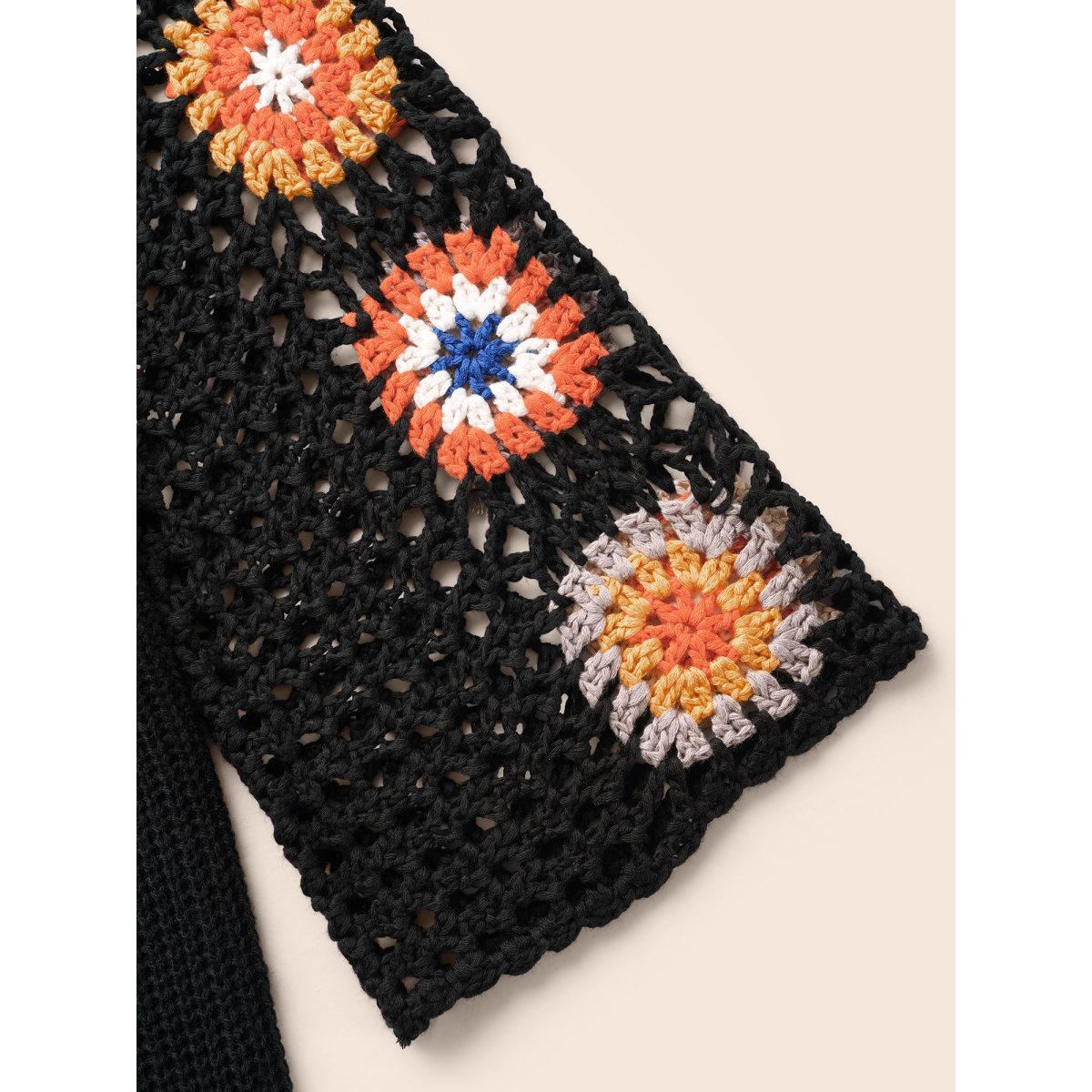 Plus Size Floral Embroidered Hollow Out Pullover Black Women Leisure Long Sleeve V-neck Casual Pullovers BloomChic 30/6X Product Image